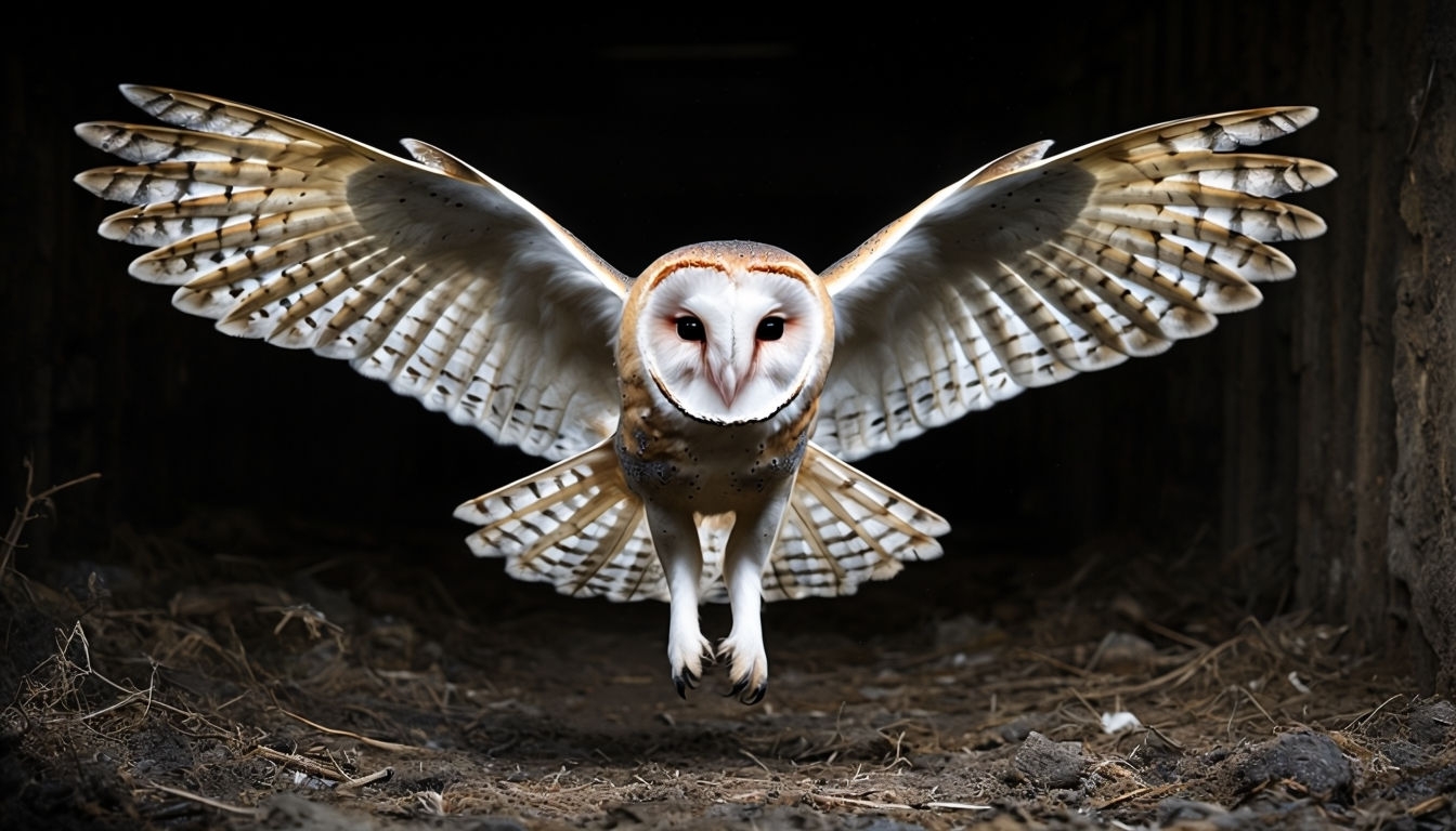 Majestic Barn Owl in Flight Wildlife Photography Background