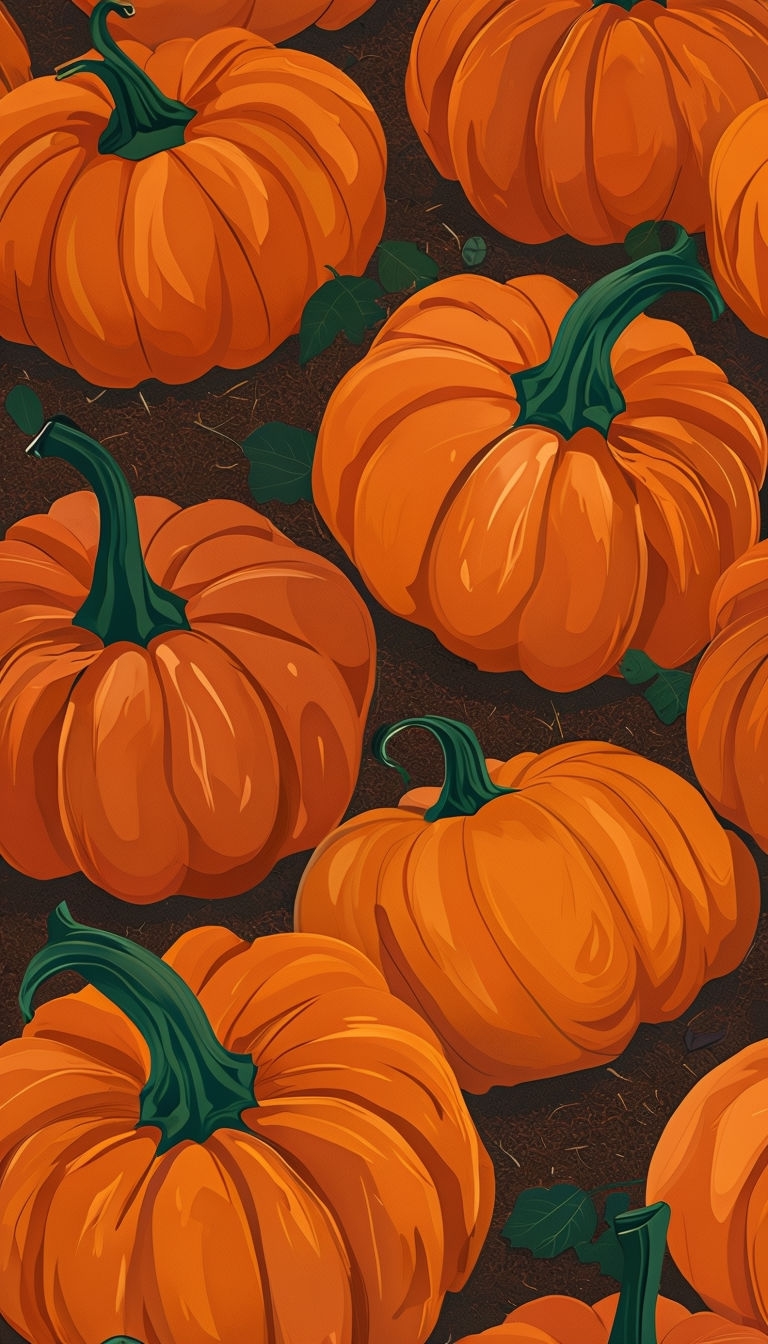 Vibrant Autumn Pumpkins Digital Illustration for Mobile Wallpaper