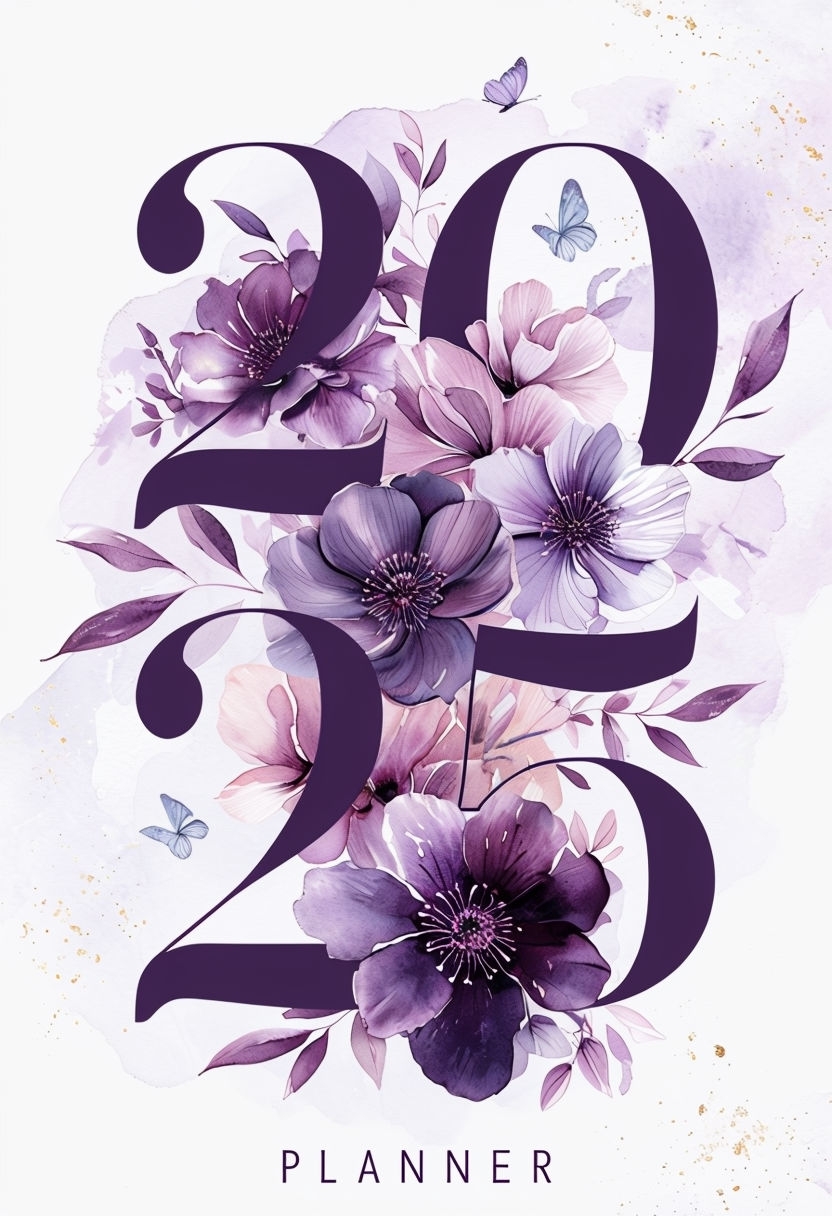 Elegant 2025 Floral Planner Cover Design with Butterflies Art