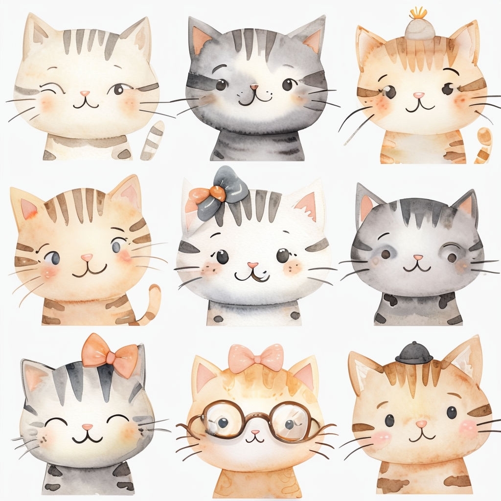 Adorable Watercolor Cats in Playful Pastel Patterns Seamless Pattern