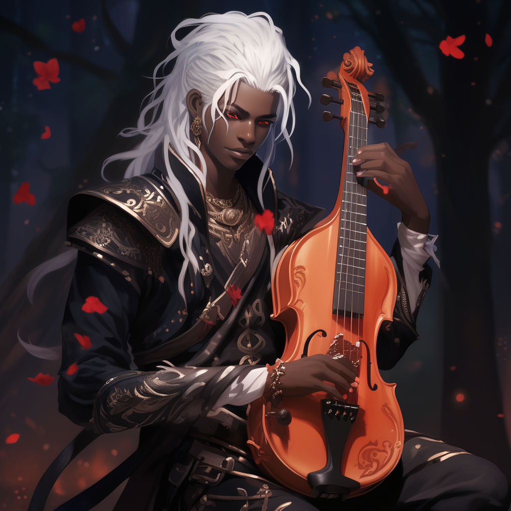 Full body art of a beautiful black-skinned drow bard boy pla... by ...