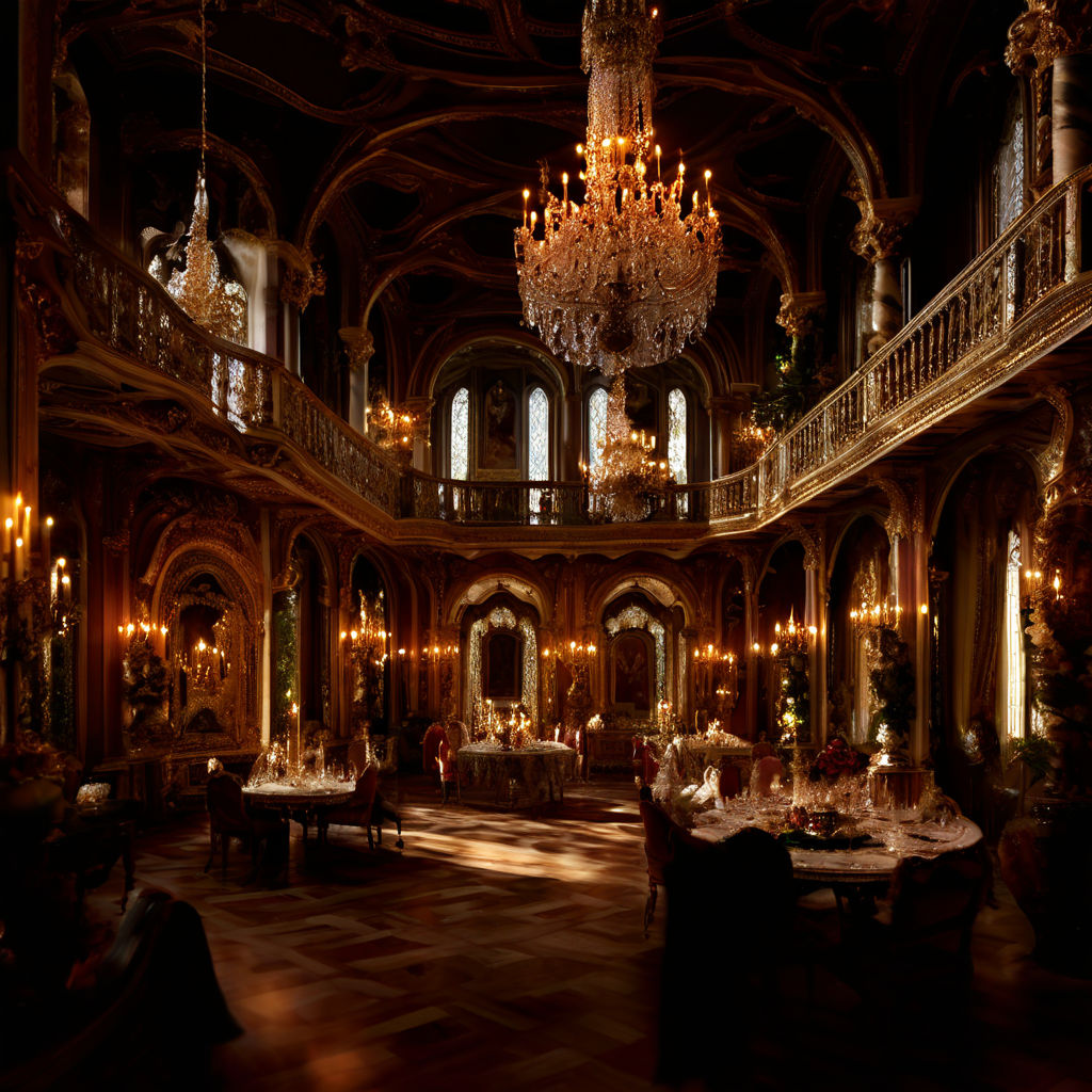 Show the opulent interior of the Capulet's mansion where the... by ...