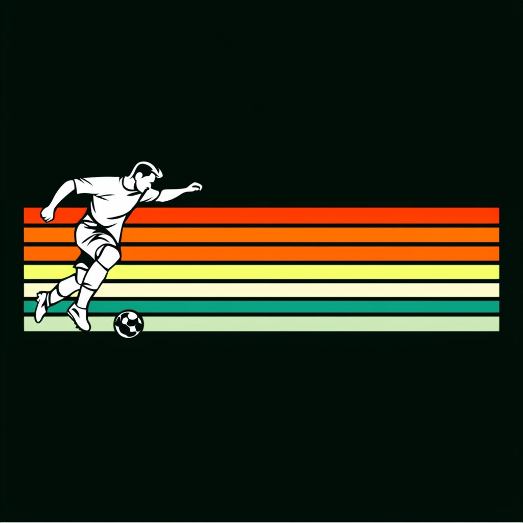 Minimalist Soccer Player Silhouette with Vibrant Stripes T-shirt