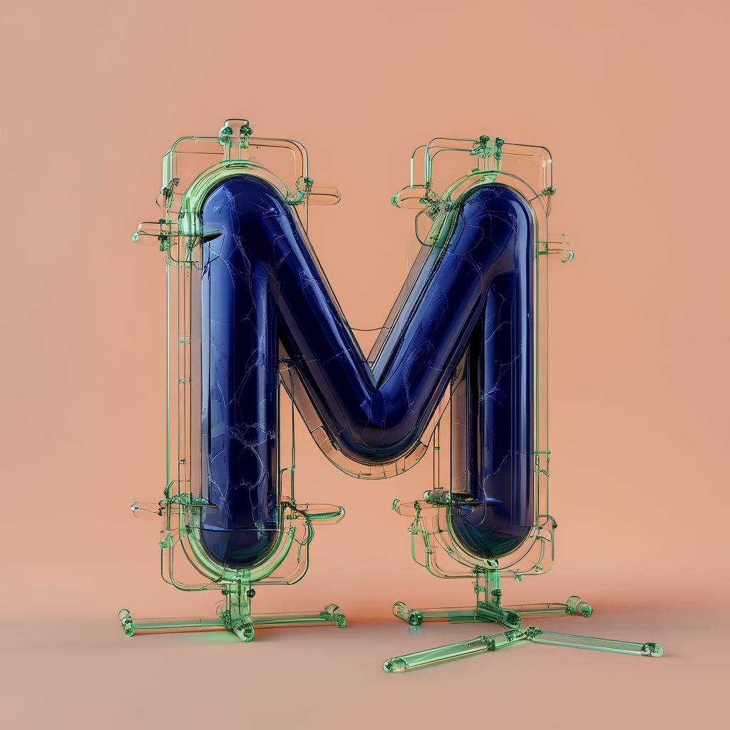 Futuristic Metallic 'M' Letter Design with Neon Green Accents Monogram