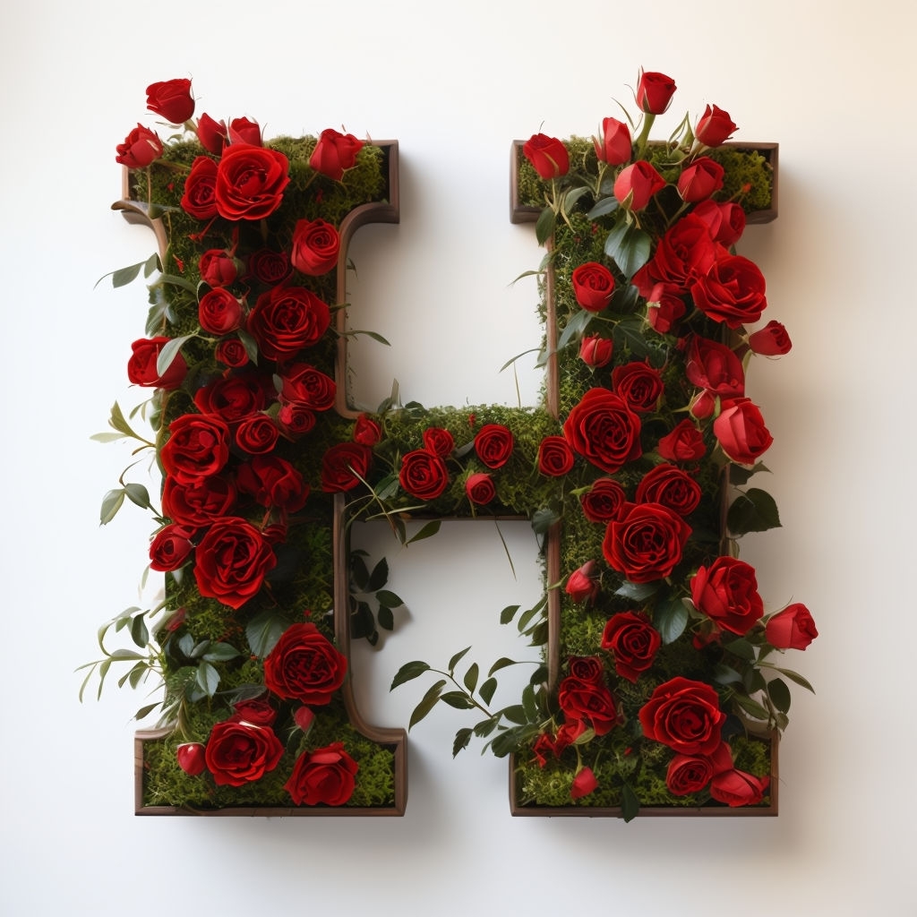 Elegant Wooden H Monogram Surrounded by Lush Red Roses Sticker