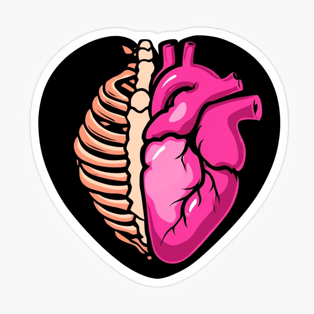 Stylized Anatomical Heart and Ribcage Pop Art Sticker