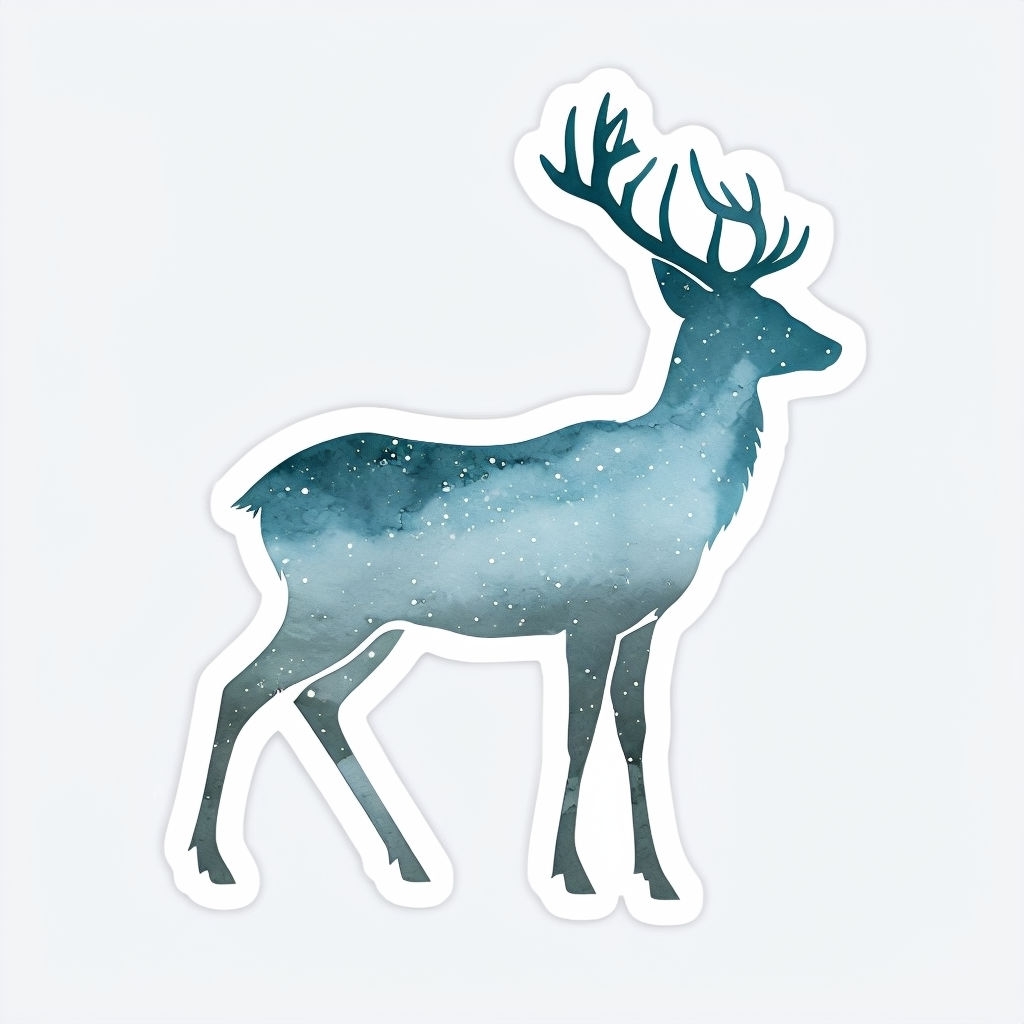 Celestial Deer Silhouette with Watercolor Gradient Sticker