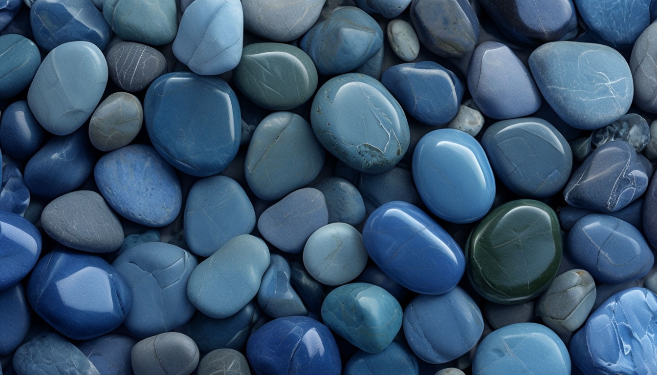 Serene Blue Polished Stones Close-Up Virtual Background