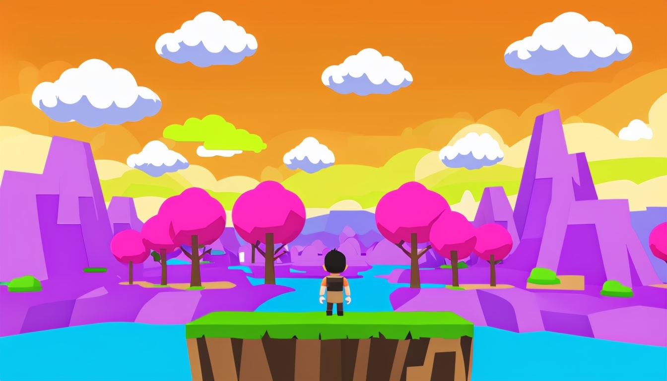 Whimsical Cartoon Floating Island Virtual Background Design