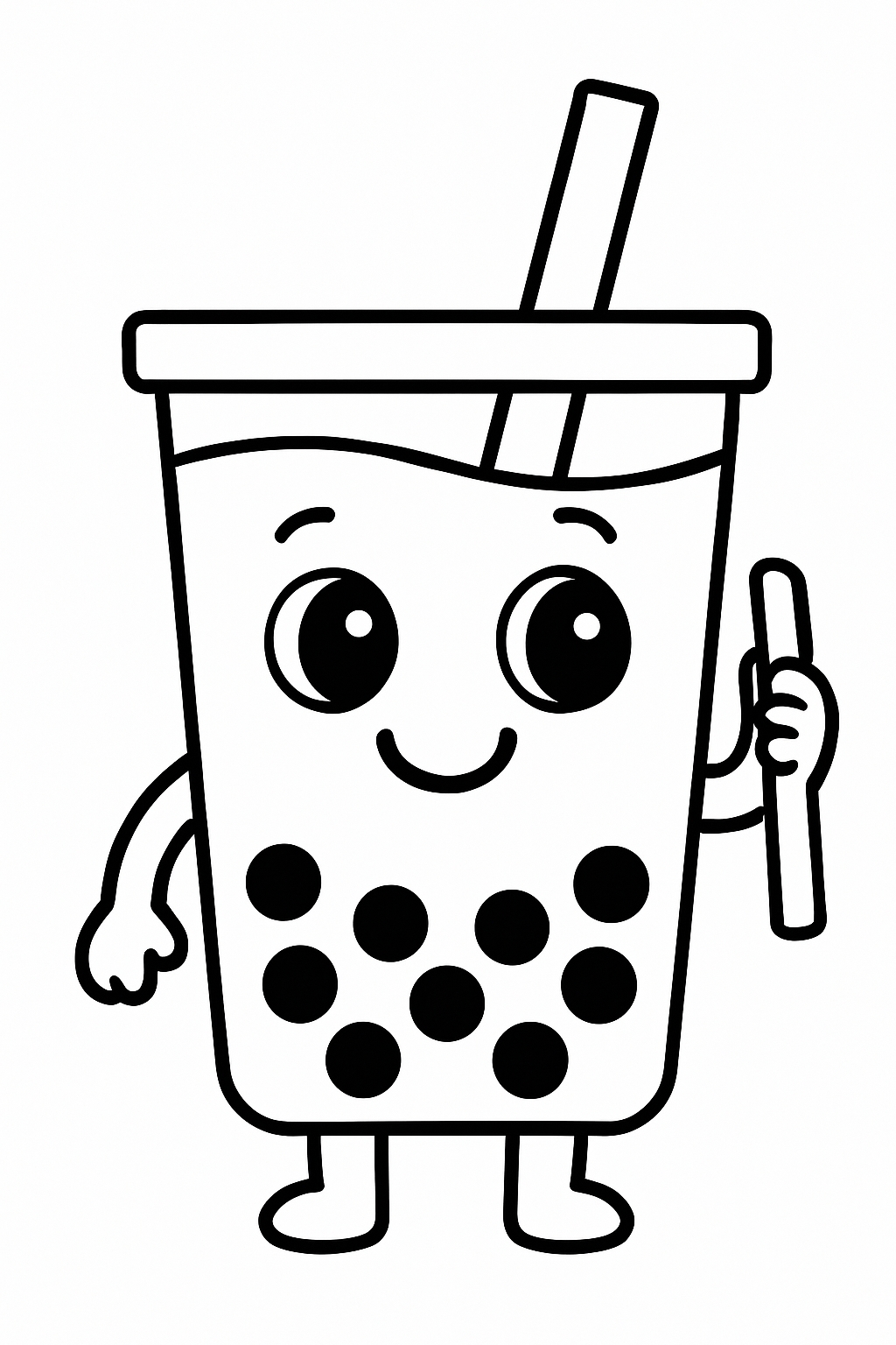 Cheerful Cartoon Boba Tea Cup Character Coloring Page
