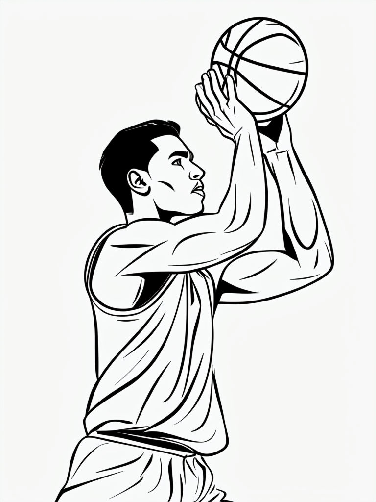 Minimalist Black and White Basketball Player Line Drawing Coloring Book Pages