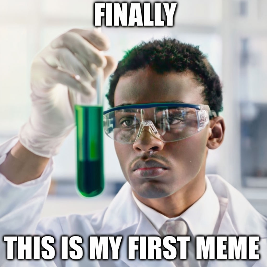 Serious Scientist Examining Test Tube Meme with Humor