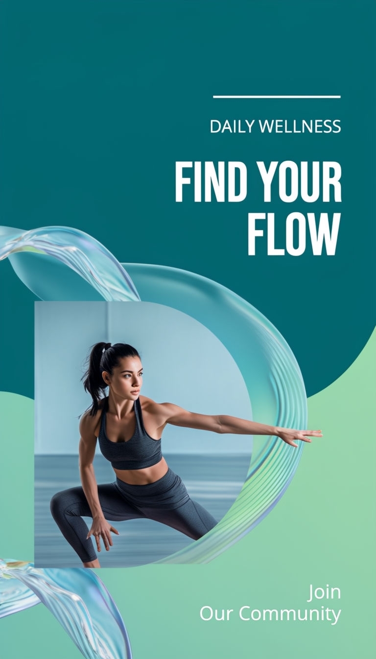 Dynamic Yoga Wellness Ad with Inspiring "Find Your Flow" Message