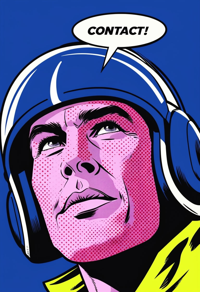 Dynamic Male Pilot Pop Art Illustration with Bold Text Poster