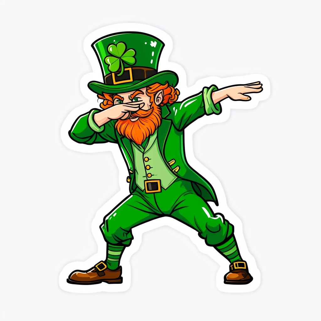 Playful Dancing Leprechaun Cartoon Illustration Sticker