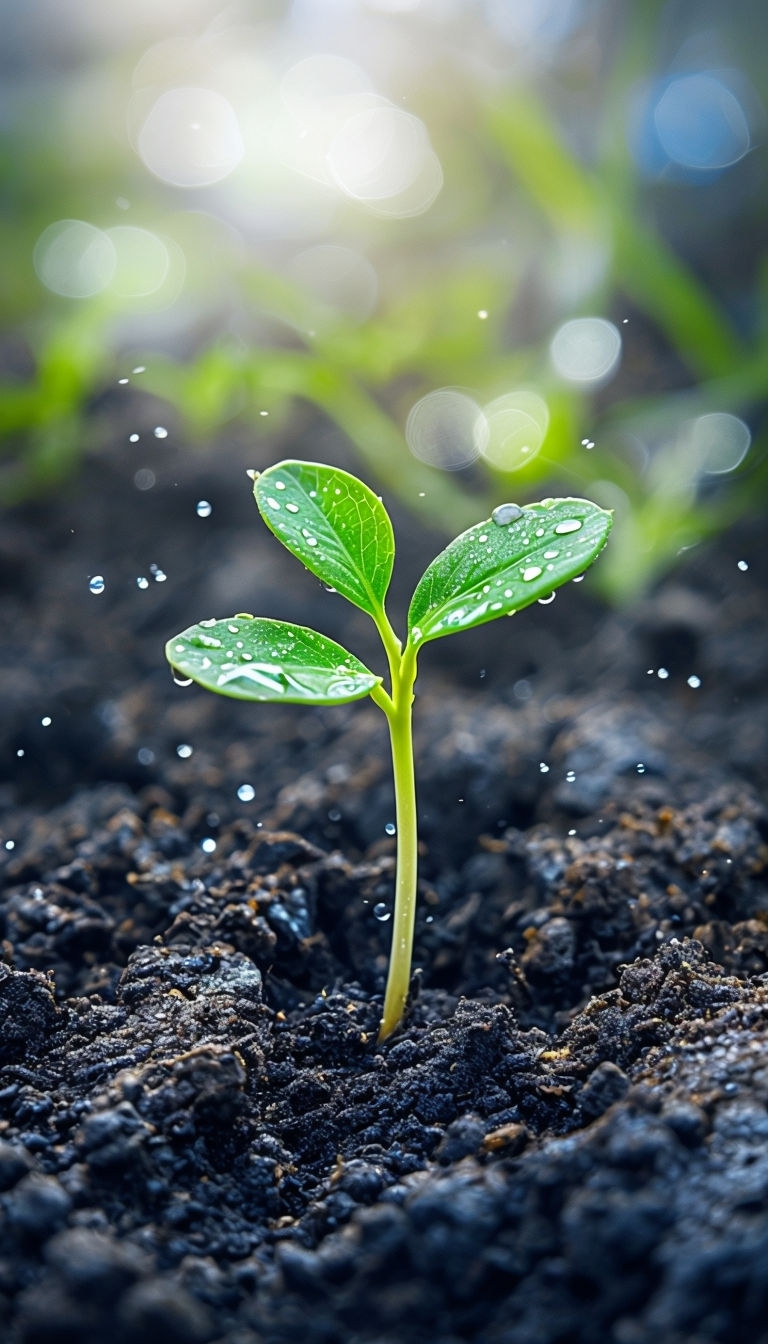 Hopeful Seedling Sprouting from Soil in Natural Light Art