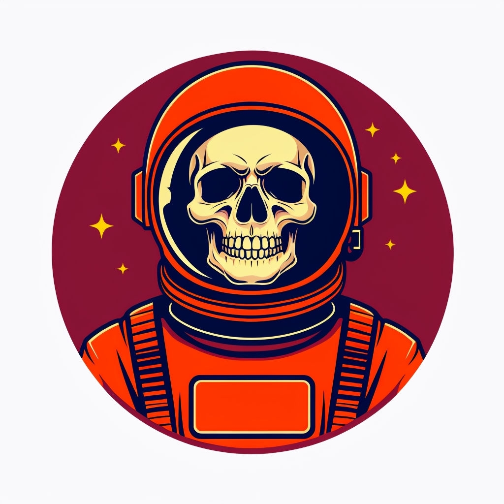 Surreal Astronaut with Skull Cartoon Illustration Sticker