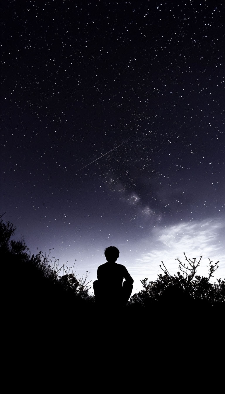 Tranquil Anime Silhouette Under Starry Sky Mobile Wallpaper