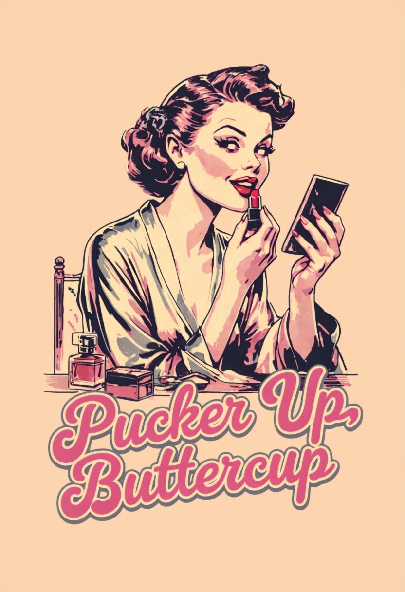 Playful Vintage Pucker Up Buttercup Vanity Illustration Card & Invite