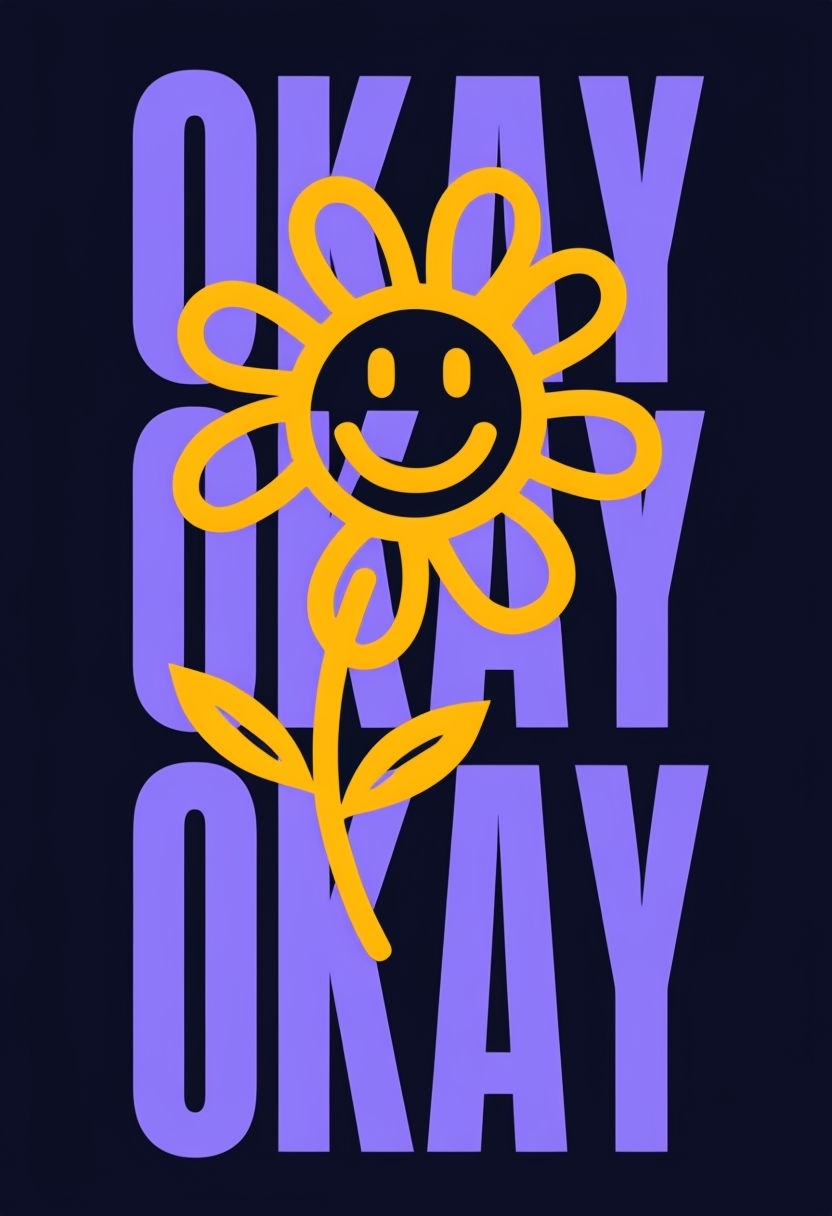 Playful Smiley Flower with Bold 'OKAY' Text Poster