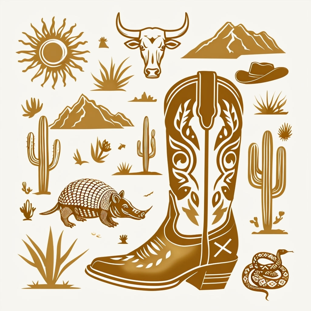 Vibrant Western Themed Seamless Pattern with Cowboy Boot and Cacti