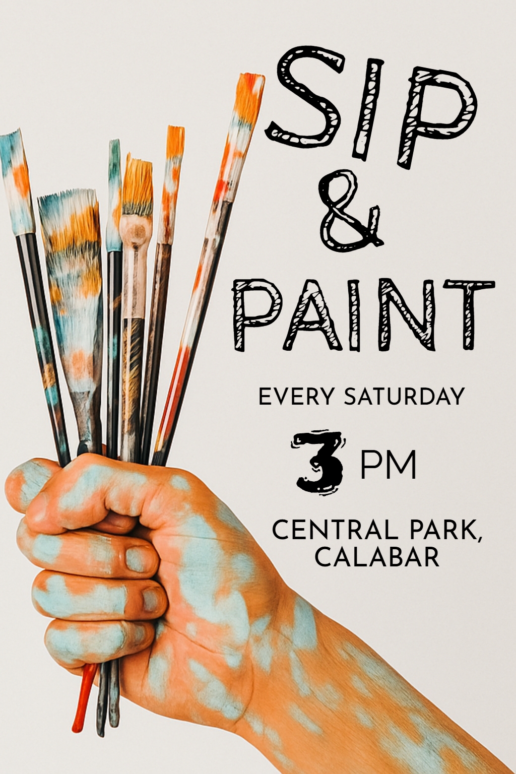 Sip & Paint Event Promotion with Vibrant Art Elements Flyer