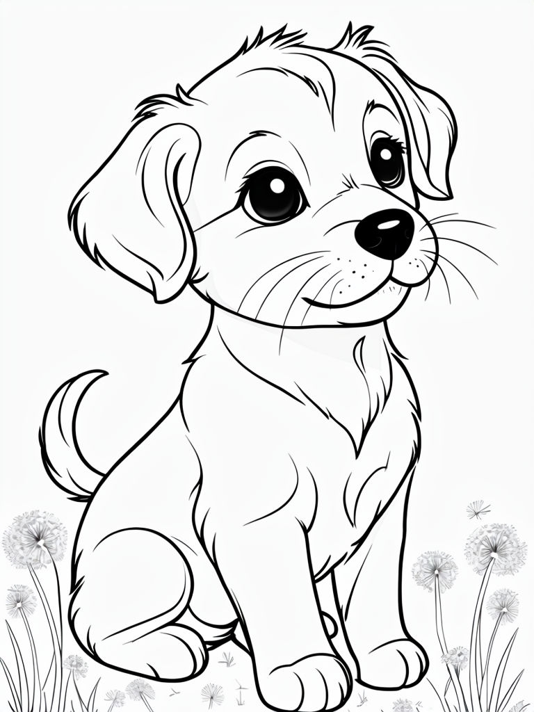 Adorable Cartoon Puppy Line Drawing for Coloring Book Pages