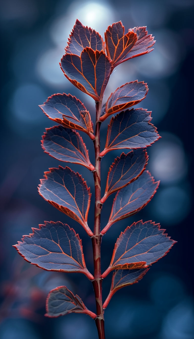 Deep Blue-Gray Smoke Bush Leaves with Orange Veins Mobile Wallpaper