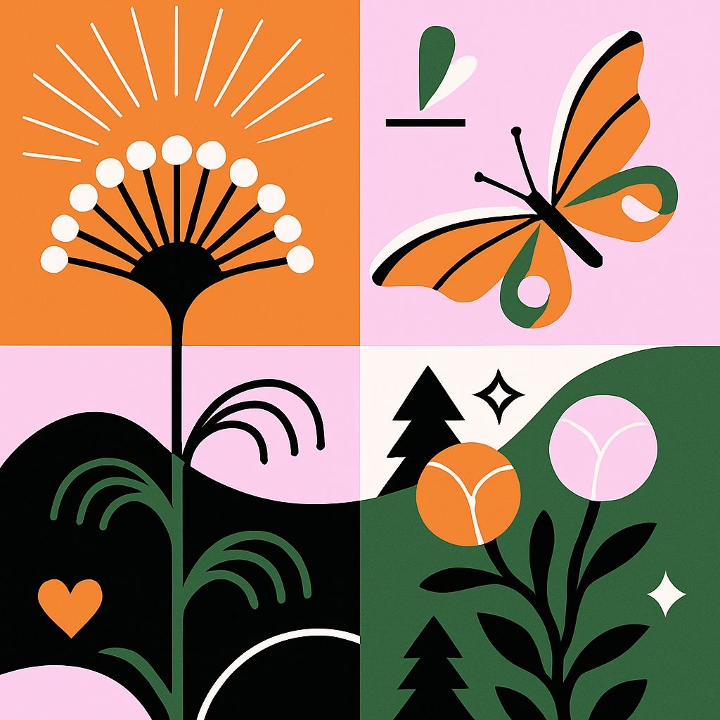 Vibrant Modern Abstract Nature Elements Seamless Pattern