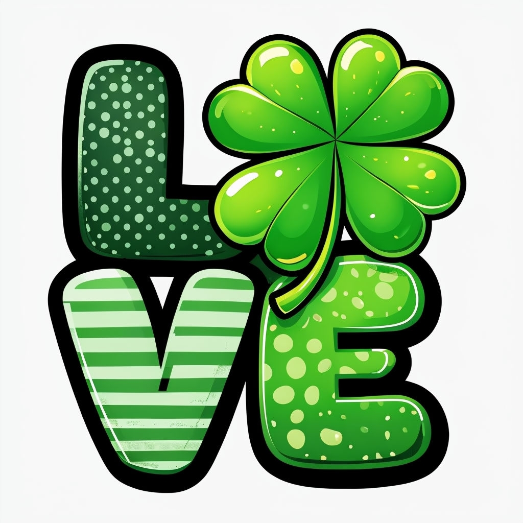 Vibrant Cartoon Love with Four-Leaf Clover T-Shirt