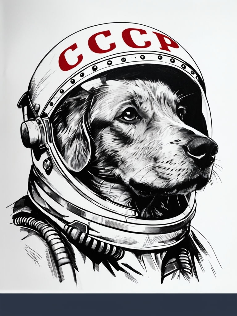 Astronaut Dog Head Sketch with CCCP Helmet T-Shirt