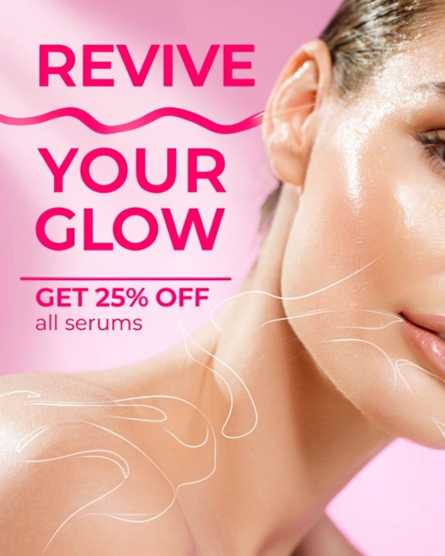 Revive Your Glow Skincare Ad with Shimmering Water Droplets