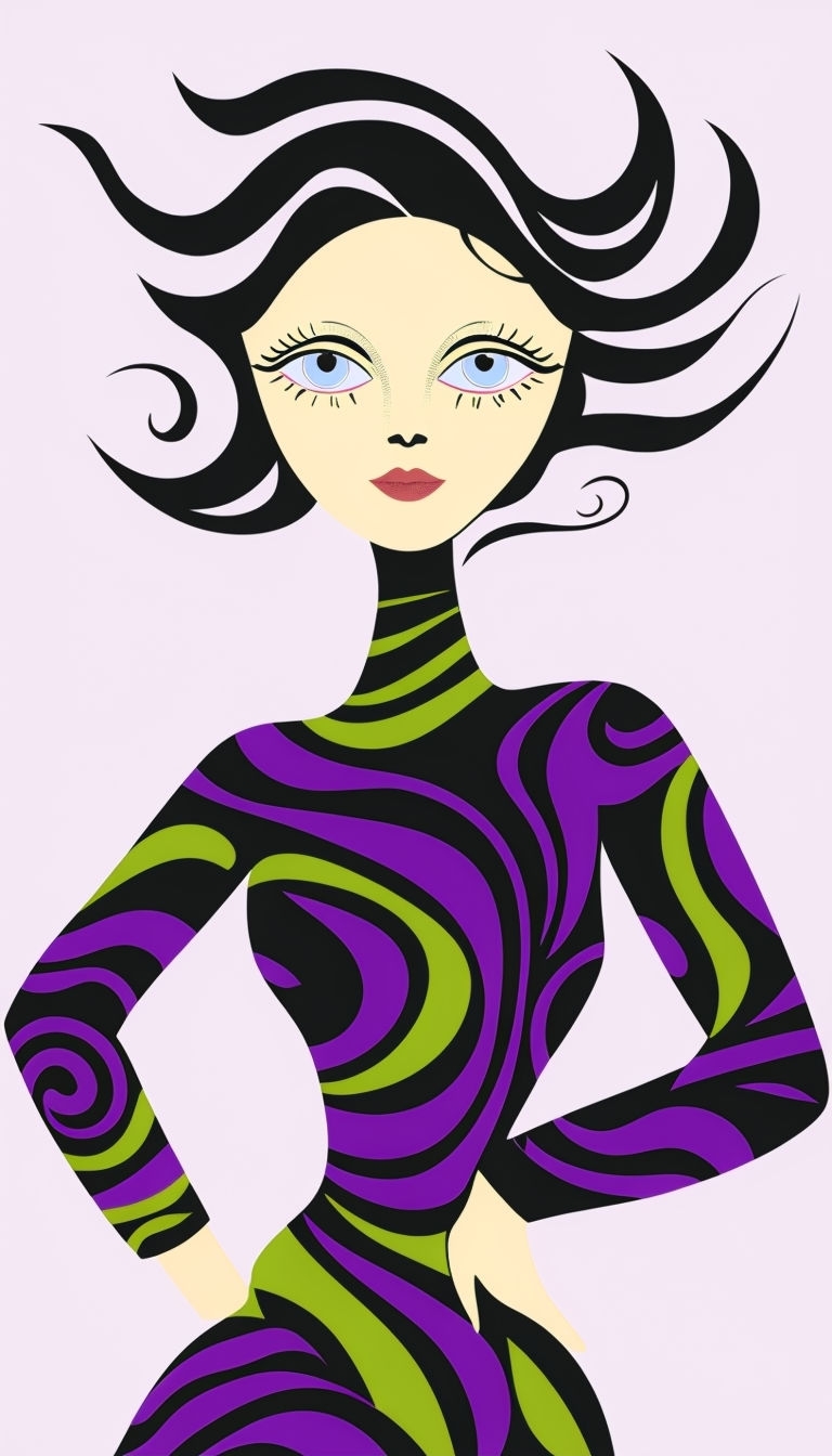 Stylized Serene Figure in Abstract Pattern Art Illustration