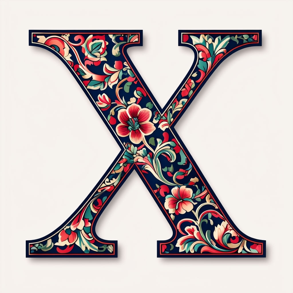 Vibrant Floral Letter X Monogram Design on Beige Background Monogram