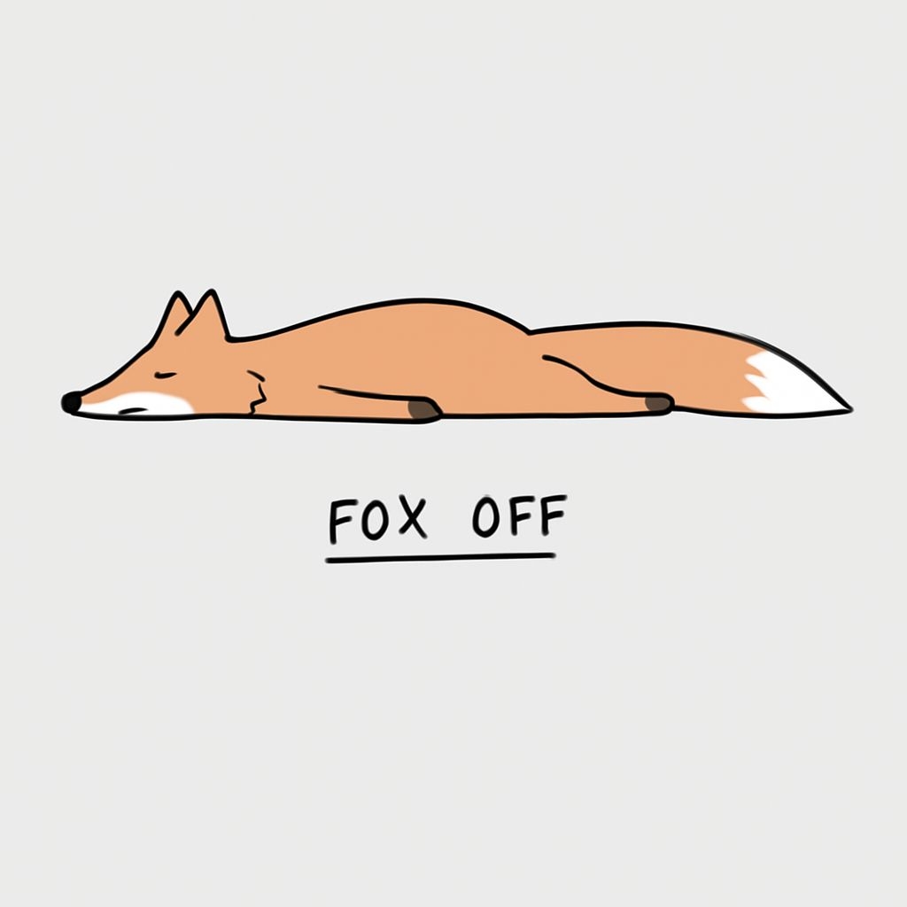 Playful Cartoon Fox Illustration with Humorous Text Sticker