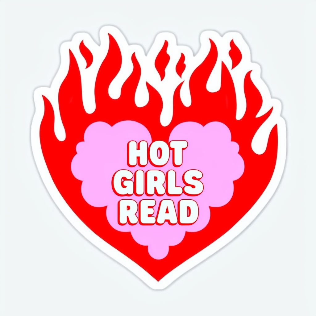 Hot Girls Read Heart Flame Sticker Design