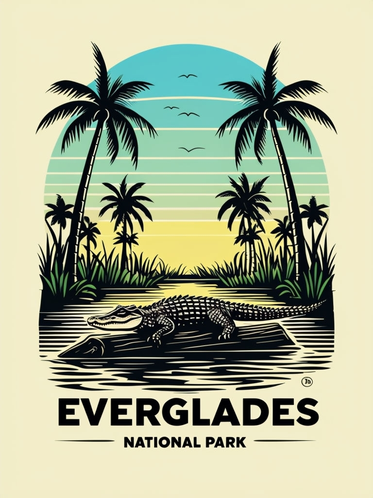 Vintage Everglades National Park Alligator Illustration Poster