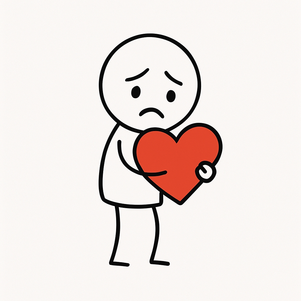 Sad Cartoon Character Holding Red Heart Illustration Mug