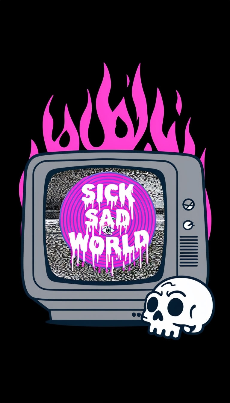 Grunge Retro TV Illustration with SICK SAD WORLD Design Phone Case Cover