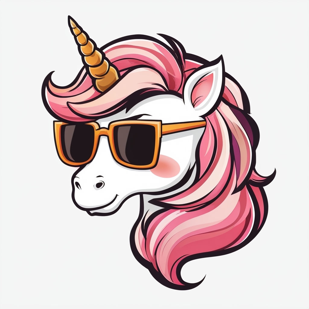 Playful Cartoon Unicorn Head with Sunglasses Illustration Sticker