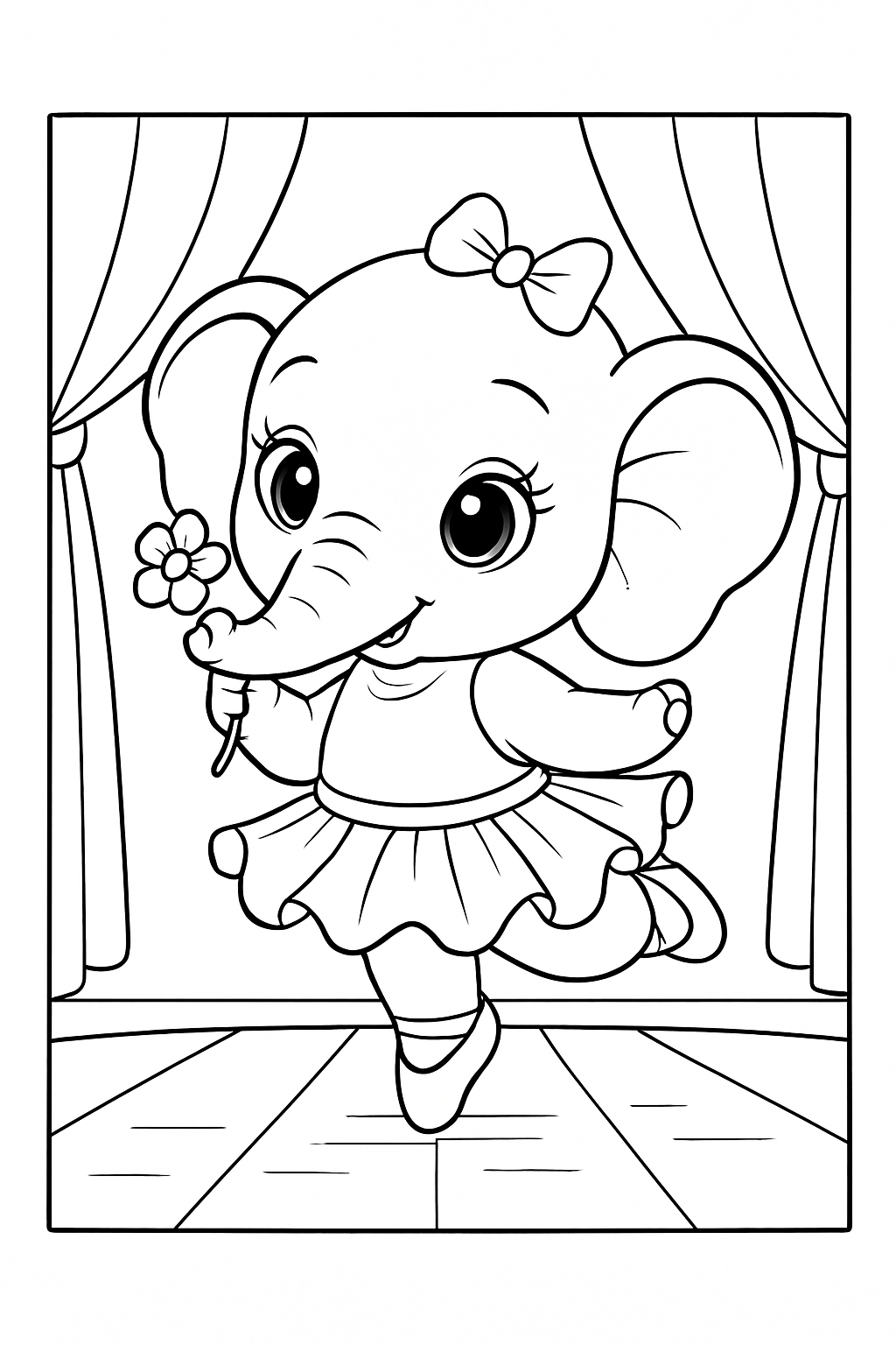 Adorable Cartoon Ballerina Elephant Dancing Coloring Page