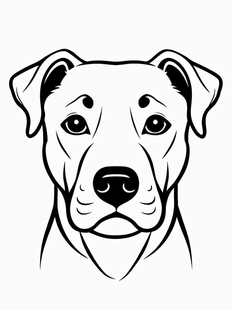 Minimalist Black and White Dog Face Line Drawing Coloring Book Page