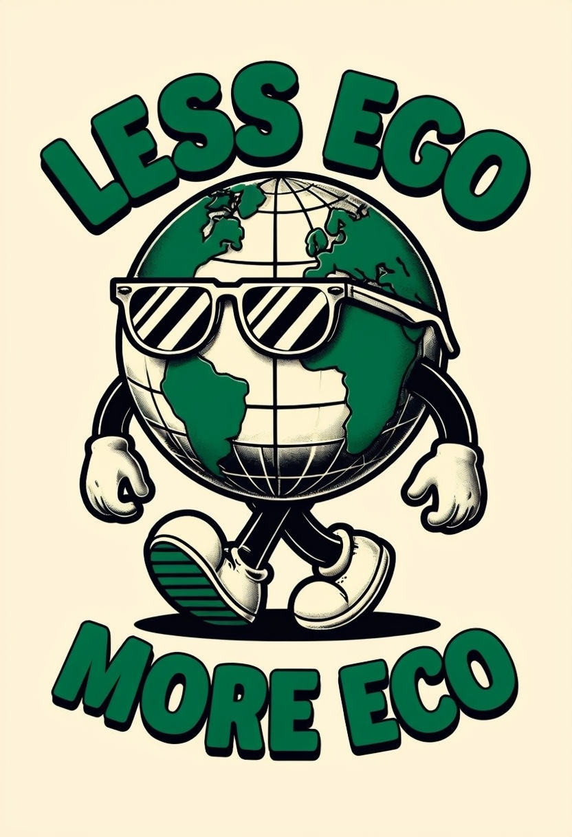 Cool Anthropomorphic Globe with Less Ego More Eco T-Shirt