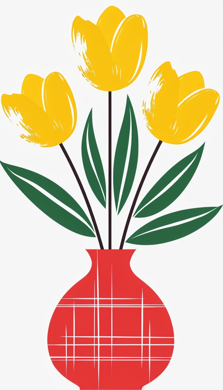 Cheerful Yellow Tulips in Red Vase Modern Illustration Phone Case Cover
