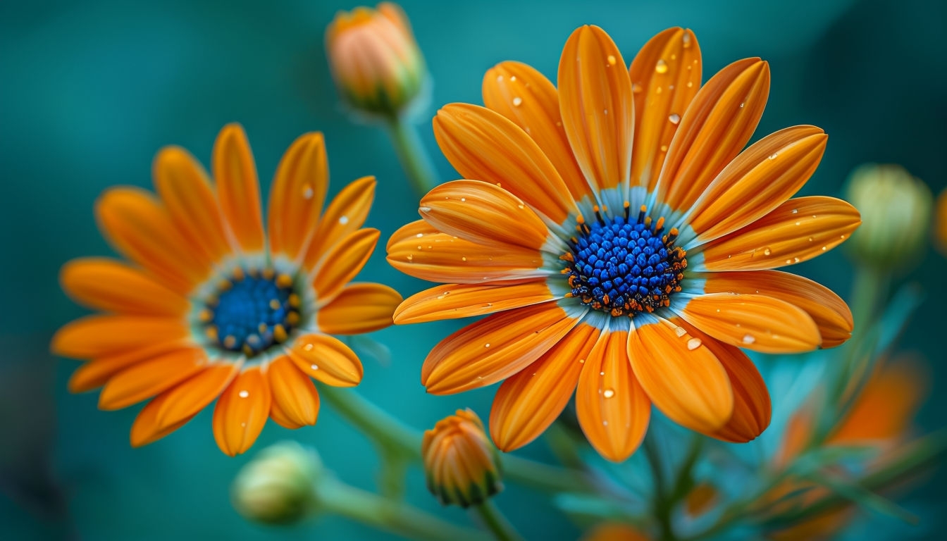 Vibrant Orange Daisy Flowers with Teal Background Virtual Backgrounds