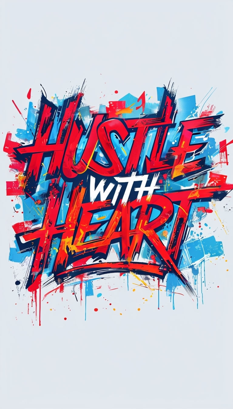 Vibrant Hustle with Heart Graffiti Art Design 