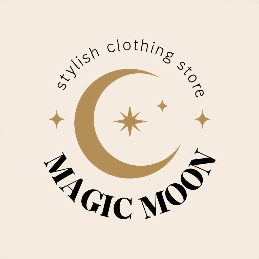 Elegant Magic Moon Clothing Store Logo with Golden Crescent Design