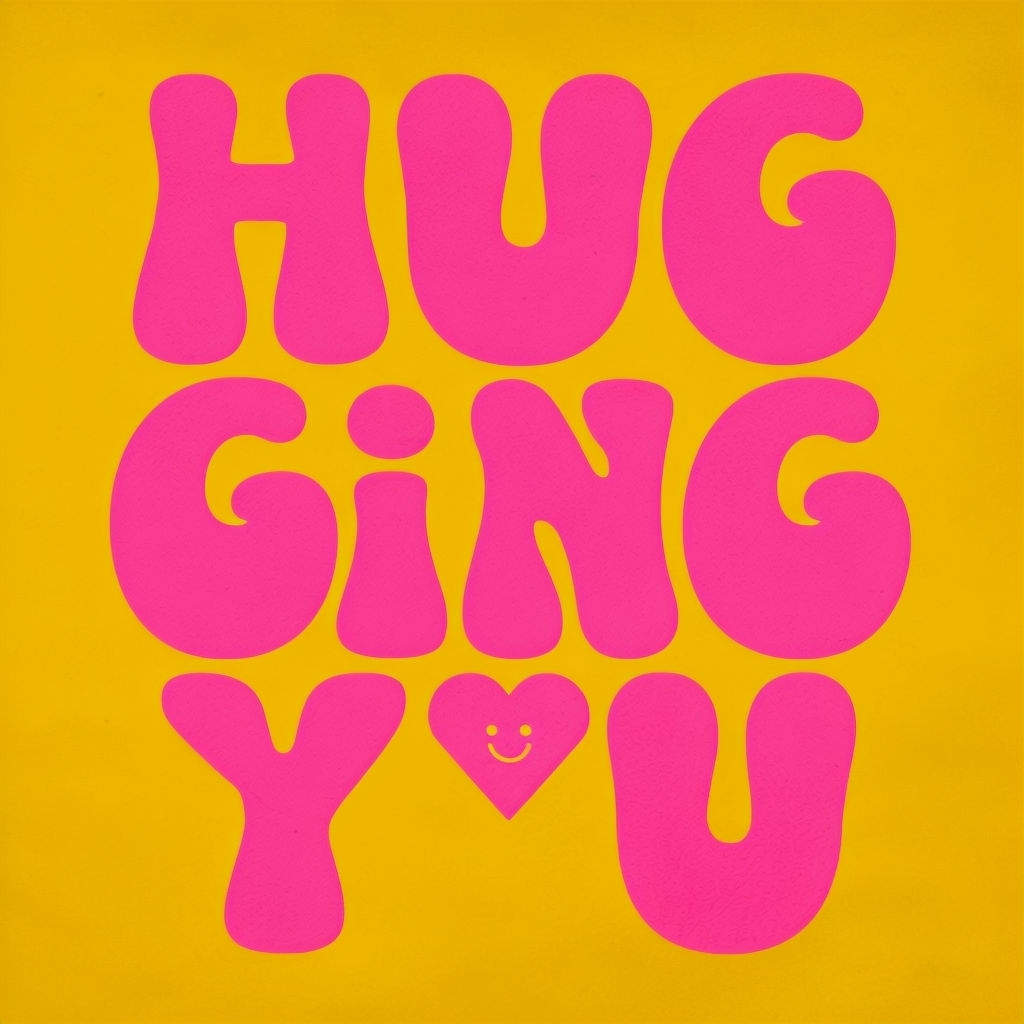 Playful HUG-GING YOU Typography on Bright Yellow T-Shirt