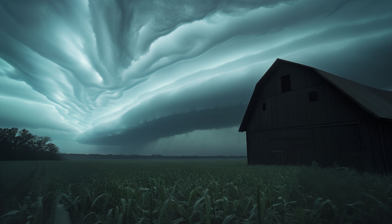 Eerie Rural Dawn Landscape with Dramatic Sky Virtual Background