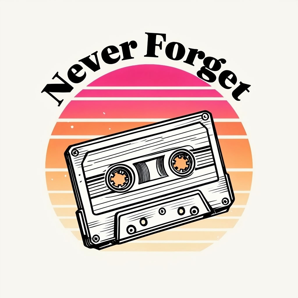 Vintage Retro Cassette Tape with Sunset Background T-Shirt